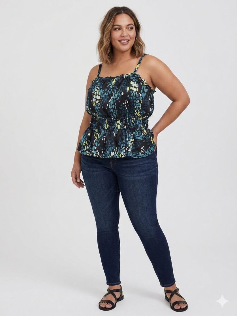 Torrid | Peplum Satin Square Neck Cami Top Bold Print Night Out Festival L NWT